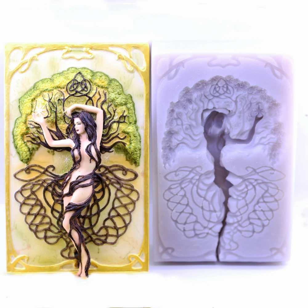 

New Life Tree Female Body Silicone Fondant Mold Chocolate Cake Bakeware Topper Mould Resin Gypsum Wall Decoration DIY Casting