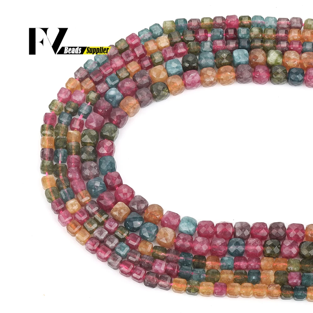 

5/7mm Natural Stone Beads Tourmaline Faceted Square Shape Loose Beads for Jewelry Making Diy Bracelet Handmade Accessories