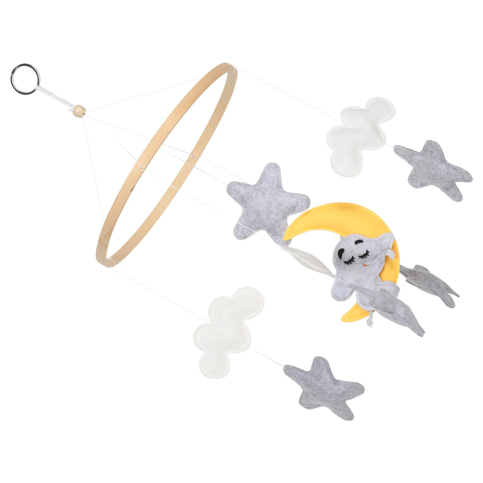 象のフェルト製ベビーベッドモバイル、動物と雲の装飾、ベビールーム用吊り下げベッドベル、新生児の睡眠を落ち着かせる感覚玩具