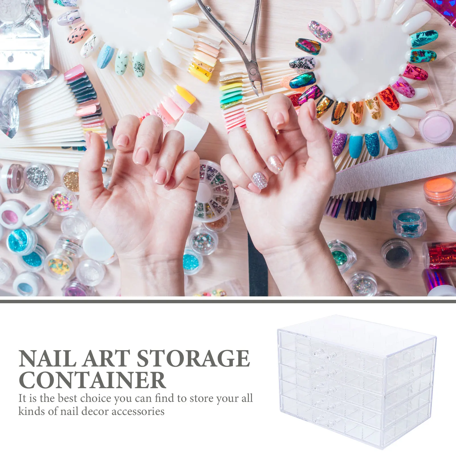 

Nail Art Storage Box Clear Drawer ganizer for Rhinestone Accessories Necklace Decorations Case DIY Manicure Container Nail Art