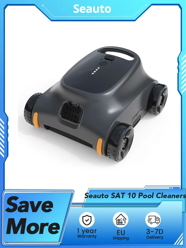Nettoyeurs robotiques de piscine Seauto SAT 10, batterie 7800 mAh, puissance moteur 30 W, étanche IP68, temps de nettoyage 180 minutes, vitesse 0-0,3 m/s