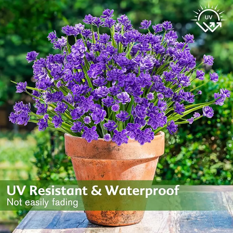 24 pacchi di fiori artificiali per esterni, fiori di plastica finti che non sbiadiscono, piante finte per la decorazione, fioriere sospese per interni ed esterni