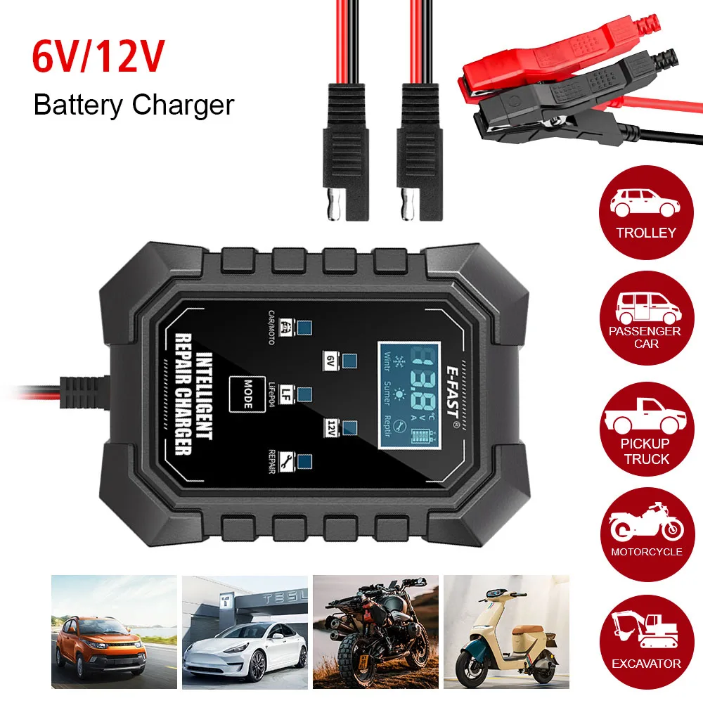 Pulse Repair Battery Charging For Motorcycle SUV Truck Quick Connector Smart Car Battery Charger 12V/6V Multifunctional