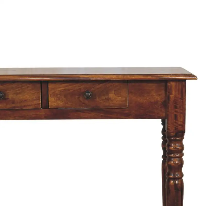 Chestnut 3-Drawer Console Table with Turned Legs