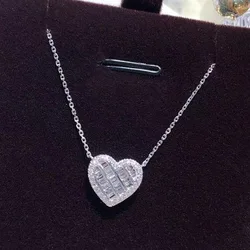 925 Sterling Silver Cute Heart Crystal Pendant Necklace For Women Girls Wedding Engagement Anniversary Gift Luxury Jewelry