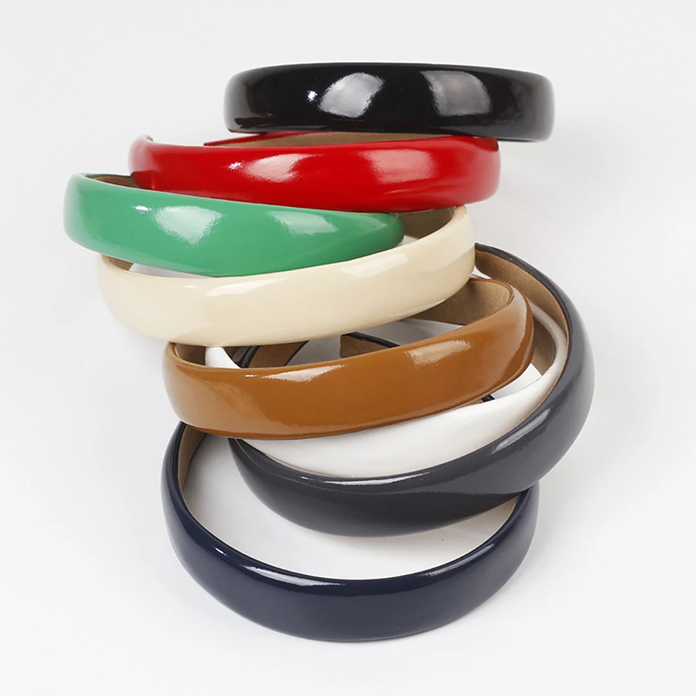 

Glossy PU Head Hoop Wide-brimmed Non-slip Hair Bands Women Solid Color Stylish Party Comfort Daily Wear Hair Accessories