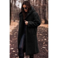 Trendy Women's Autumn/winter Overcoat Long Hooded Woolen Jacket Uniform Color Pattern European American Style Loose Fit Clothing
