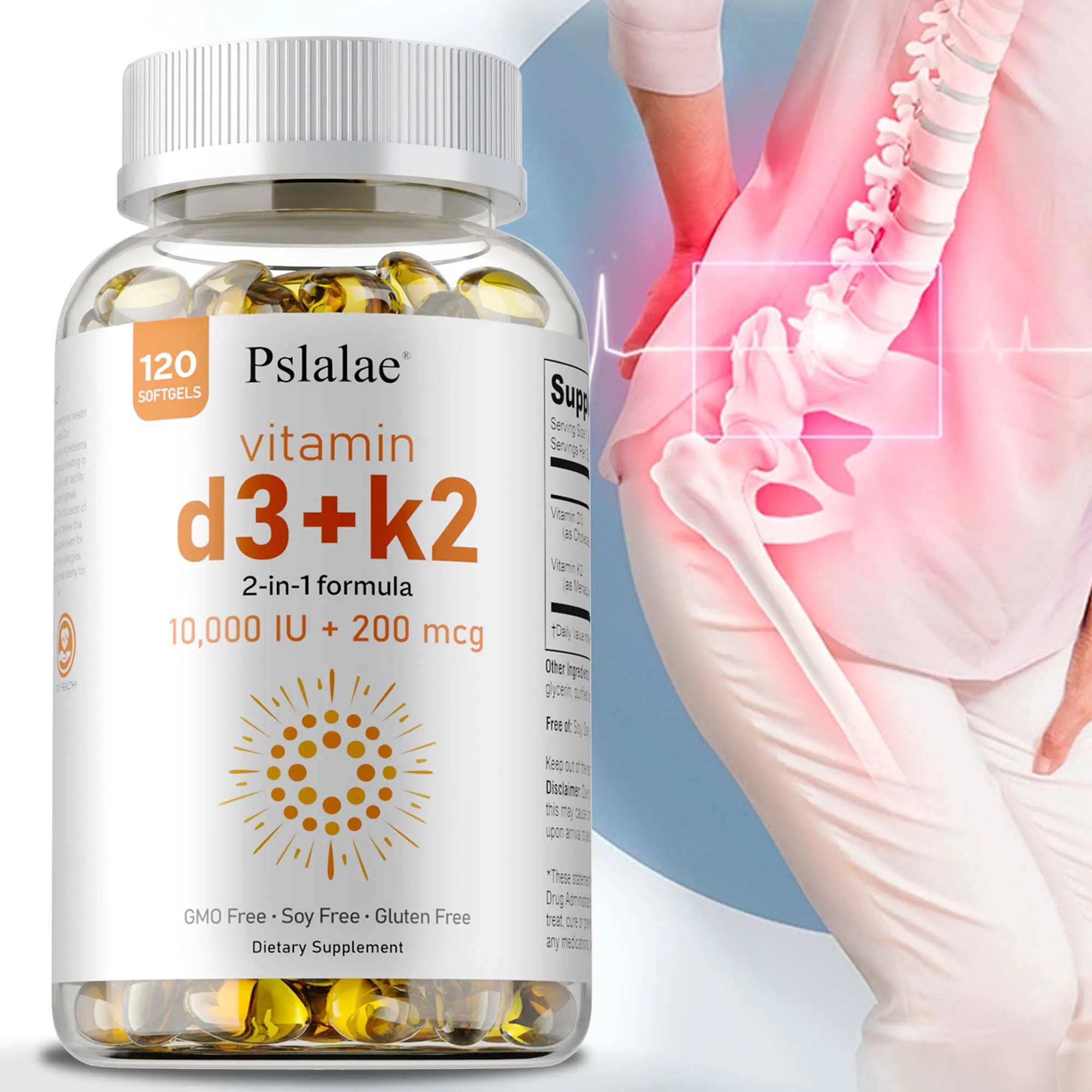 

Vitamin D3 with K2 - Nutrient Absorption, Strengthens Bones, Supports Heart, Joint and Muscle Health, Improves Sleep Quality