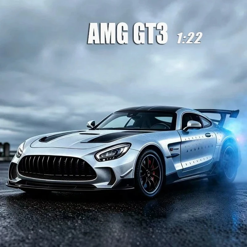 1:22 AMG GT3 Sports Alloy Car Model Diecast Metal Racing Car Vehicle Model Simulation Sound Light Toy Gift