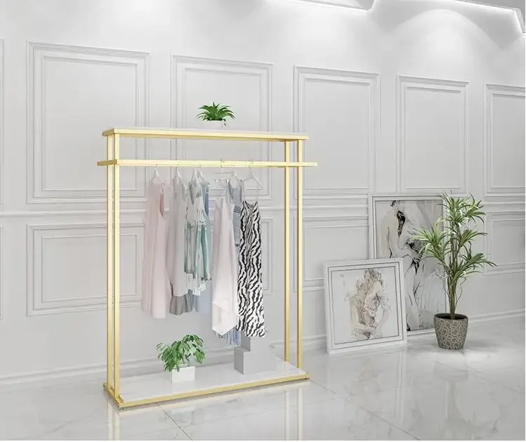 Golden clothes rack clothing store Nakajima rack double-sided women's clothing store bag display rack floor double row