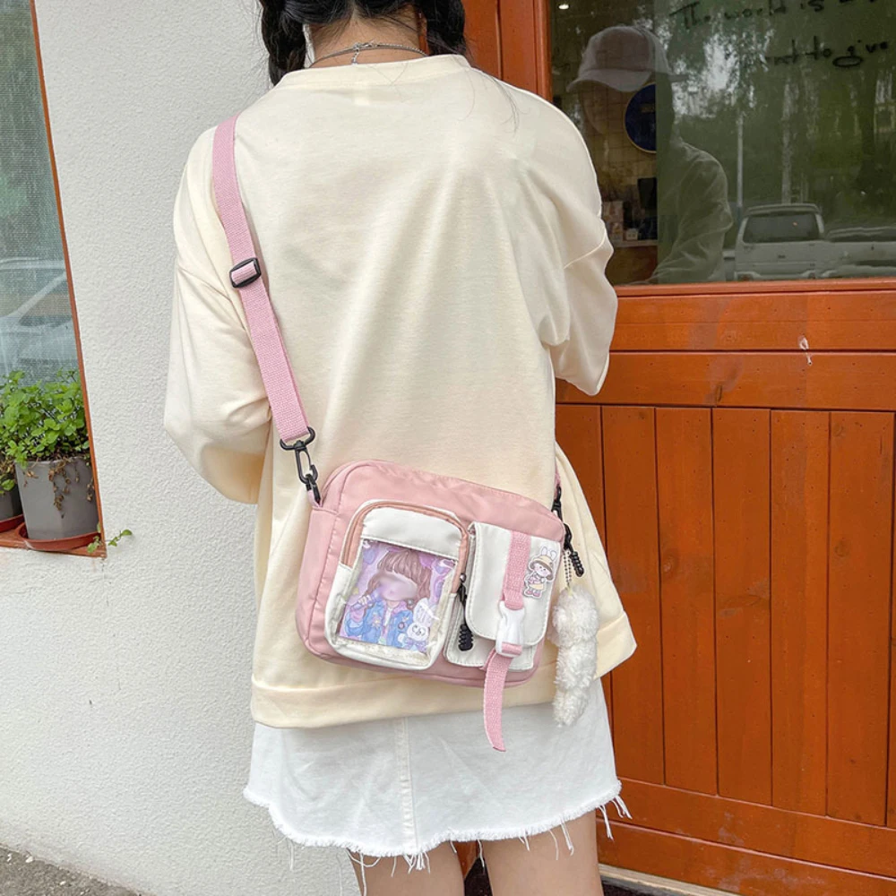 Japanese Style Kawaii Handbags Women Patchwork Color Nylon Bag Multipockets Shoulder Bag Student School Bag Crossbody Bags