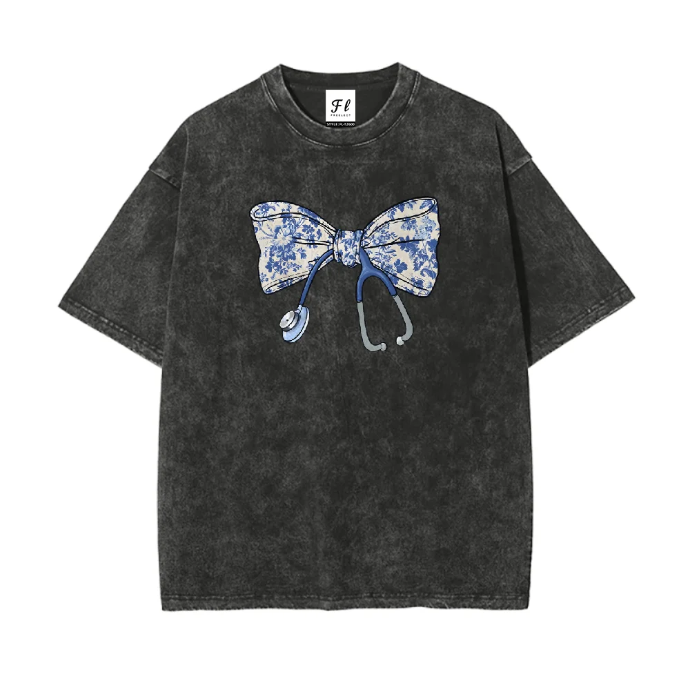 

Floral Bow Print T Shirt Unisex Loose Crewneck Cotton Top Trendy Urban Streetwear Fashion Soft Lightweight Tee for Men Women