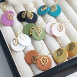 Fashion Handemad Polymer Clay Hoop Earring Geometry Dangle Earrings for Women Girls Trendy Round Leaf Pendant Earring Jewelry