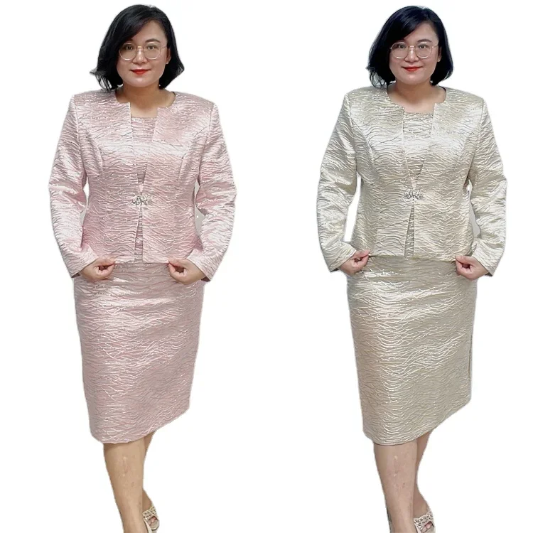 2022 High Quality 4XL Plus Size Women Jacquard Classy Church Suit For Elegant Ladies