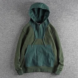 Retro Streetwear Hoodie with Functionality and Contrast Panels for Men