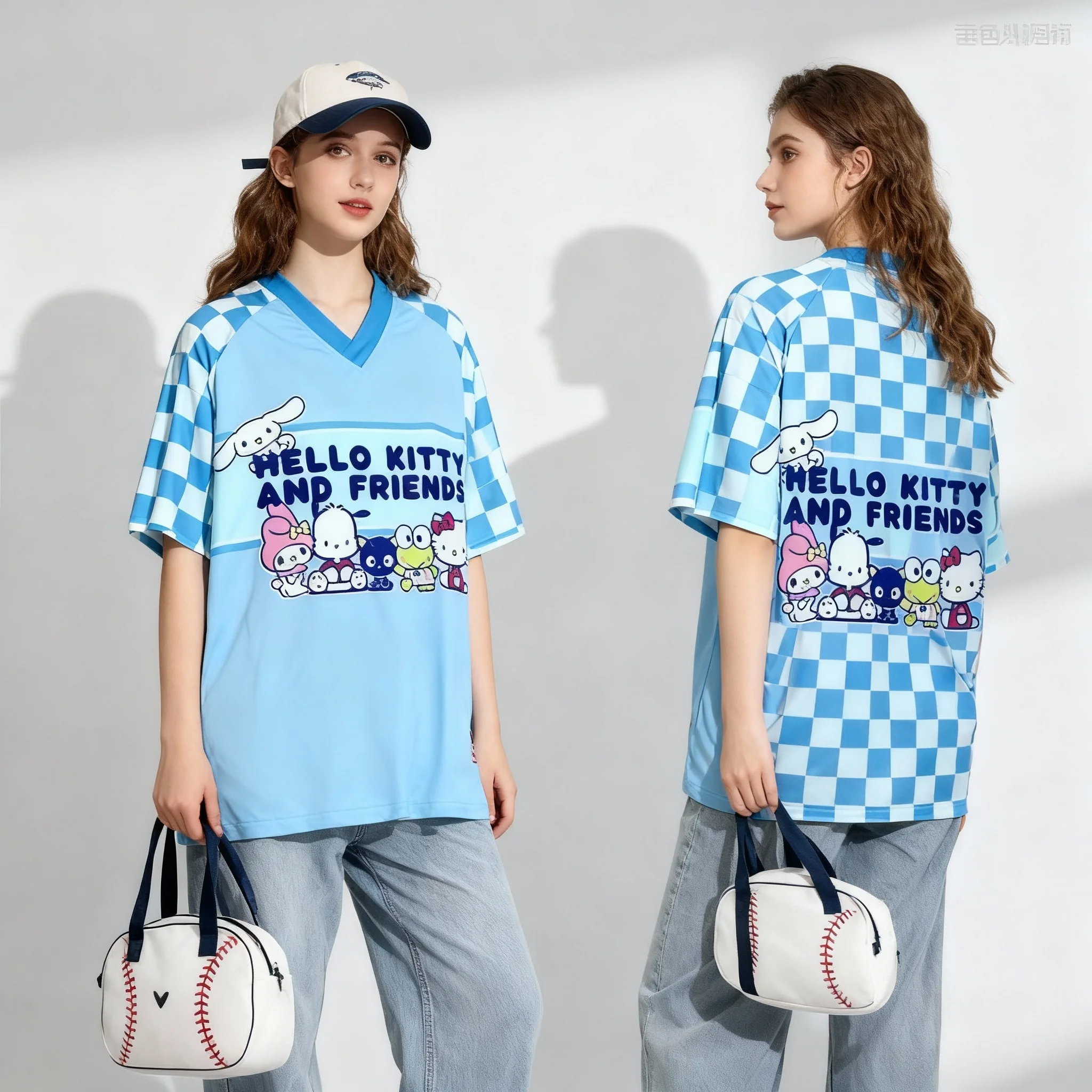 

Спортивная рубашка на семейную тематику Sanrio 2026, милая и крутая американская уличная летняя футболка, женский новый топ больших размеров для взрослых