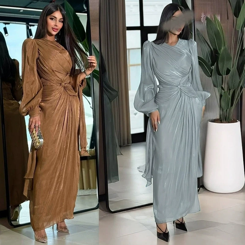 

Ramadan Morocco Saudi Arabia Long Dress Middle Eastern Muslim Luxury Fashion Dubai Robe Dress Women's Sparkling Waist Dress