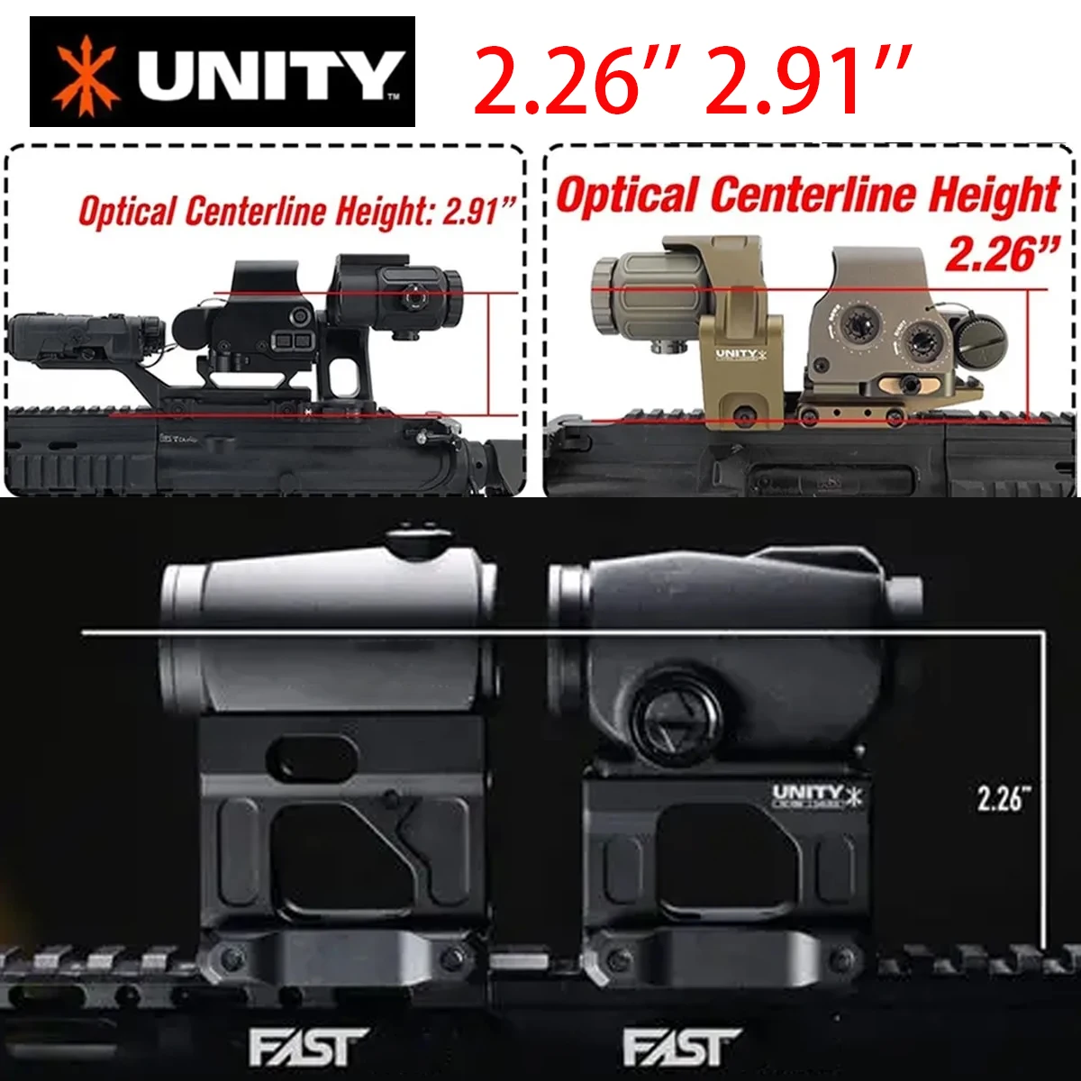 Support de montage rapide tactique UNITY FAST FTC OMNI de 2,26 pouces pour viseur point rouge, monture de viseur 1,54 1,93 en aluminium pour rail de 20 mm