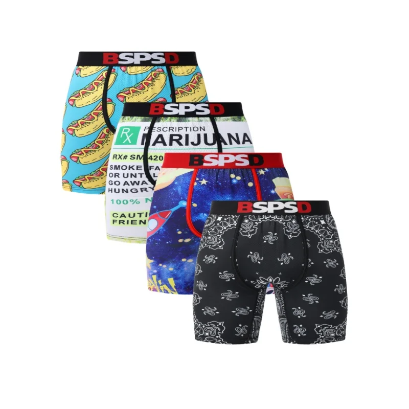 4 قطعة الرجال الملابس الداخلية الملاكمين مثير تنفس رجل boxershort موضة طباعة الرجال سراويل السروال رجل الملاكمين ملخصات جذوع #4