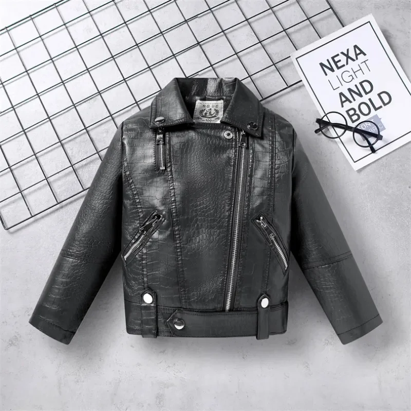 2-7 Year Child Leather Jacket for Girls Zipper Pocket Boy Clothes 2023 Locomotive Kid's Girl Coat Children's Clothing