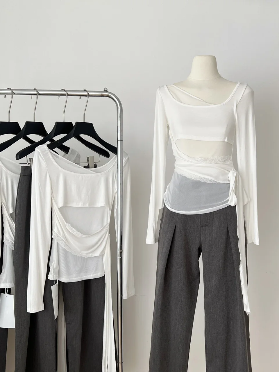 

Slimming Effect Original Design Long Sleeve Thin Top Women's Loose Wide Leg Pants Two Piece Set Fashionable Casual Outfit