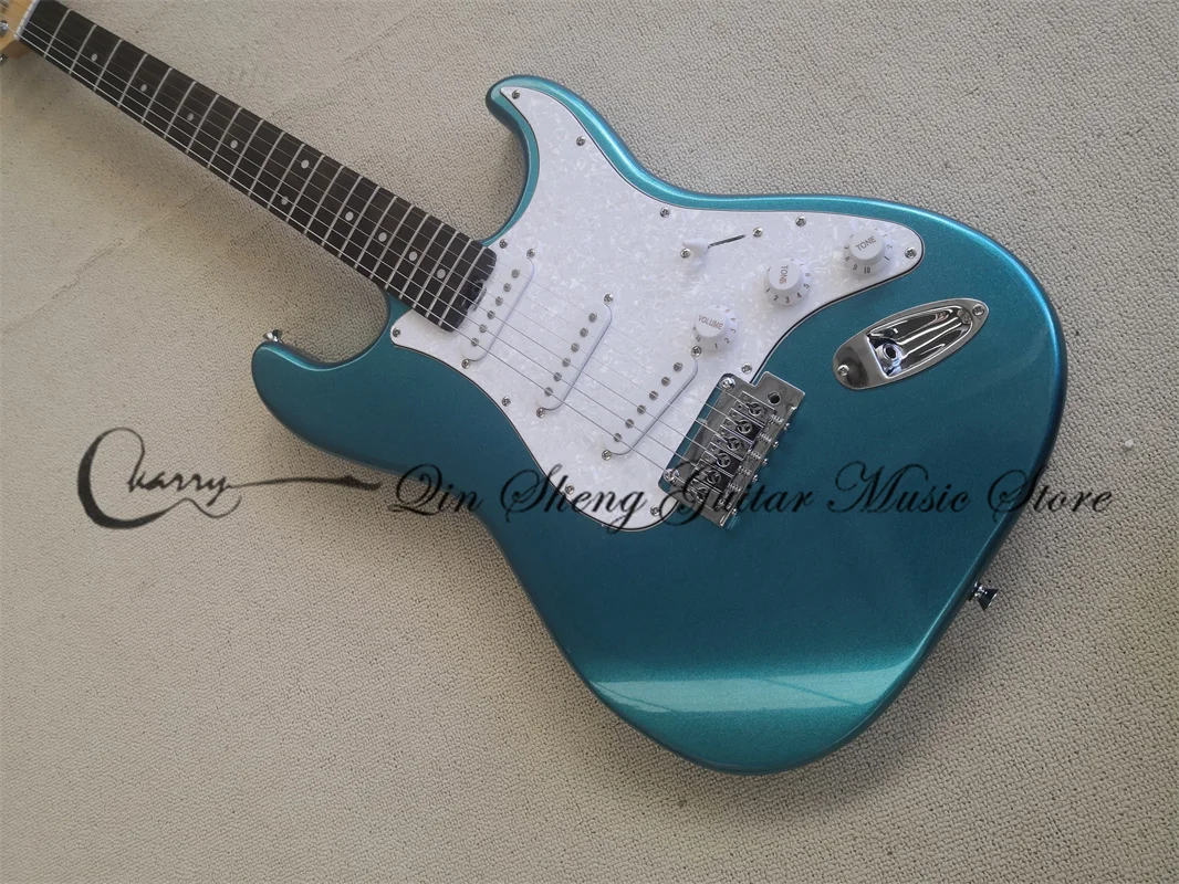 

Metal Blue Electric Guitar Strat Guitar Basswood Wood Body Maple Neck Rosewood Fingeboard Fixed Bridge White Shell Pickguard