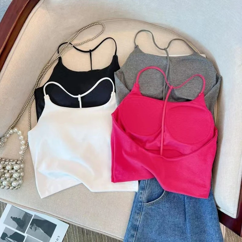 女性用ホルターバックレスタンクトップ、単色ノースリーブ、スリムキャミソール、セクシー、夏