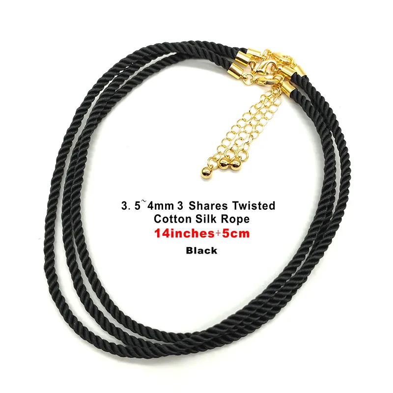 3 Pcs/lot 3.5mm`6mm Black 3 Shares Twisted Rope Chain Charms Gold DIY Necklace & Pendant Adjustable Lobster Clasp String Cord