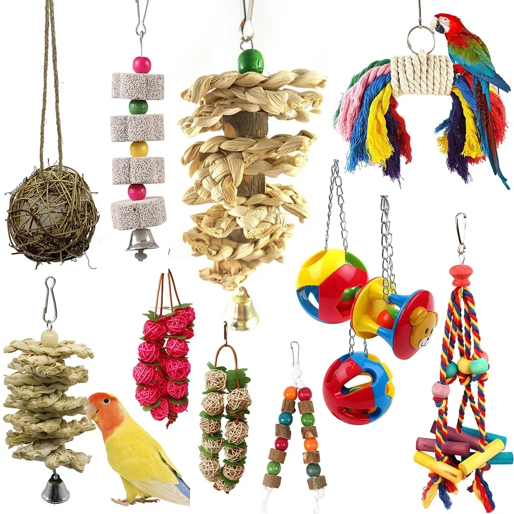 Pet Birds Chewing Bite Toy Cotton Rope Parrot Toy Bird Tearing Toys Cockatiels Climb Training Hanging Swings Birds Cage Supplies