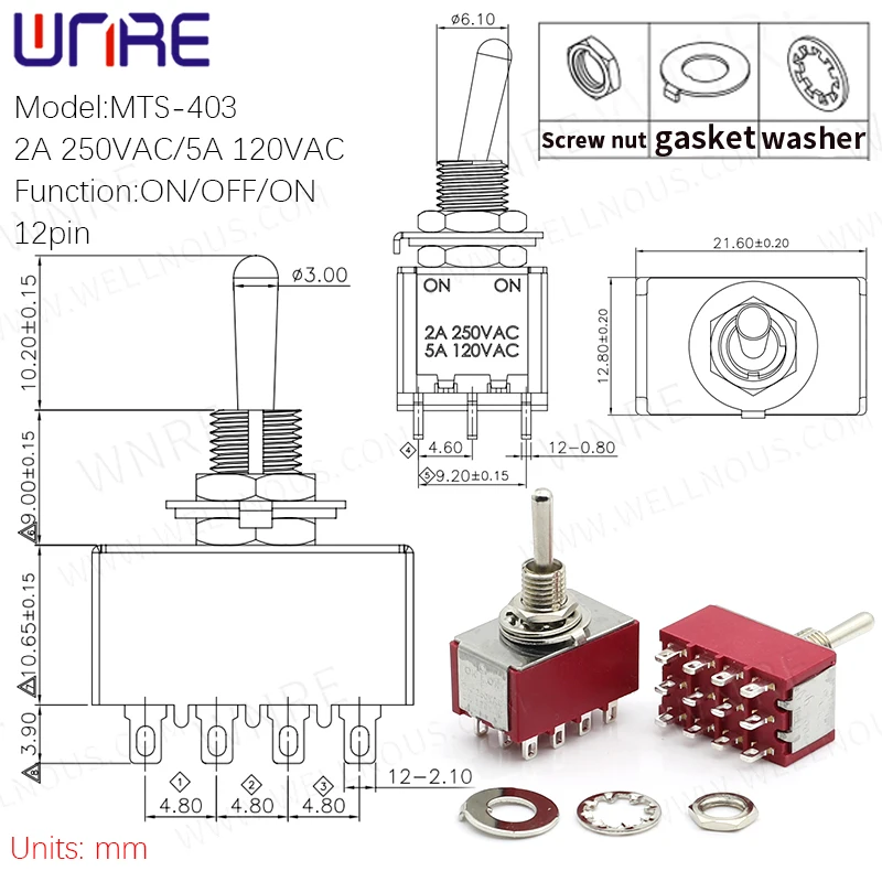 12pin 3 Gears Toggle Switch ON OFF ON Electronic Products Car Modification Aaccessories MTS-403 Power Button Rocker Switch