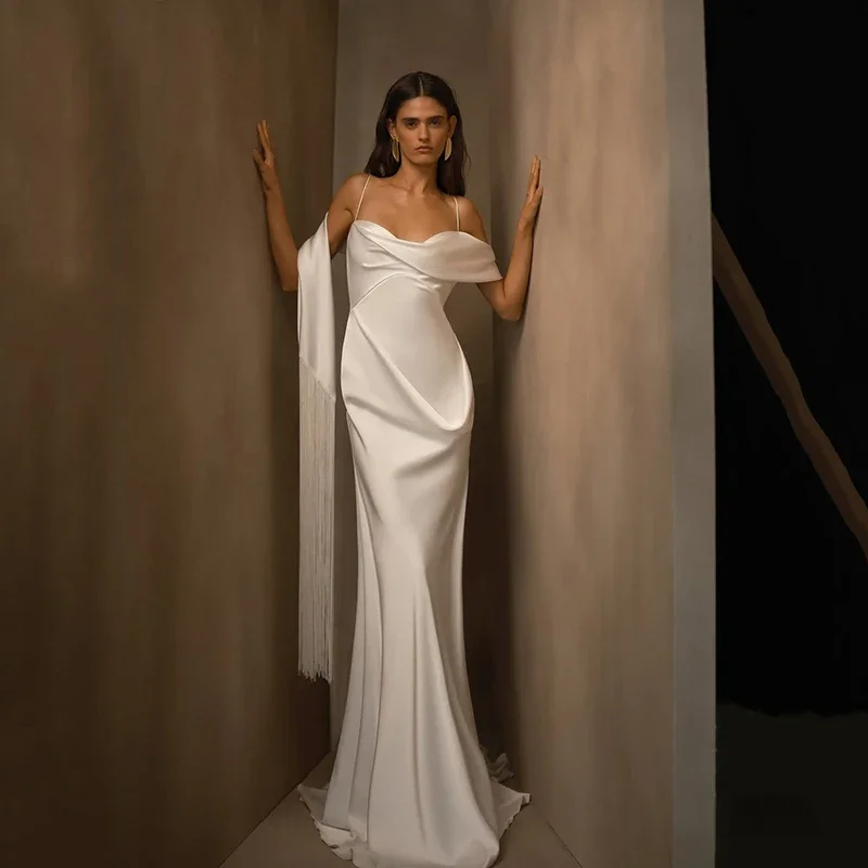 Love Boho Stain Sheath Ivory Bridal Gowns Simple Spaghetti Straps Strapless Floor Length Sexy Backless 2026 Wedding Dresses