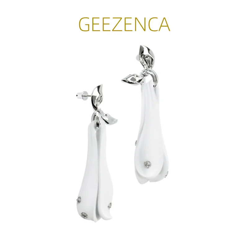 

GEEZENCA 925 Silver White Flower Dangle Earrings For Women High Quality Original Design Unusual Floral Earrings 2022 New Trend