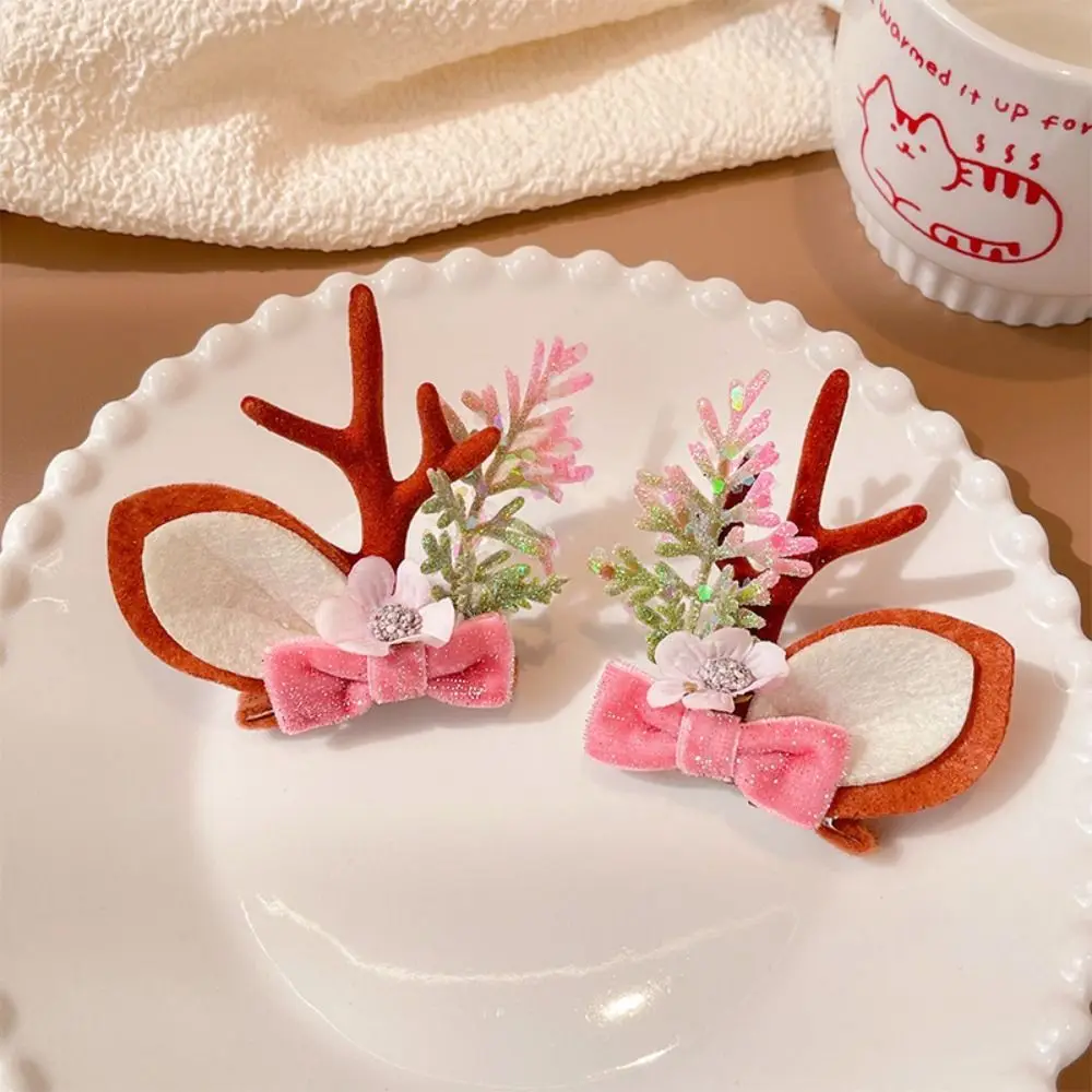 

Han Clothes Accessories Antler Hairpin Flower Bow Christmas Hair Clip Hair Decoration Duckbill Clip Deer Horn HeadWear