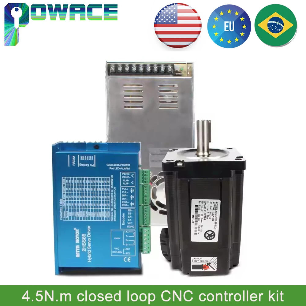 4.5N.m Nema34 Closed Loop Servo Motor 82mm With 2HSS86 Driver CNC Controller Kit For Router Milling