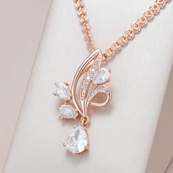 Kinel Hot Shiny Natural Zircon Flower Pendant Necklace For Women Fashion 585 Rose Gold Color Ethnic Bridal Wedding Jewelry