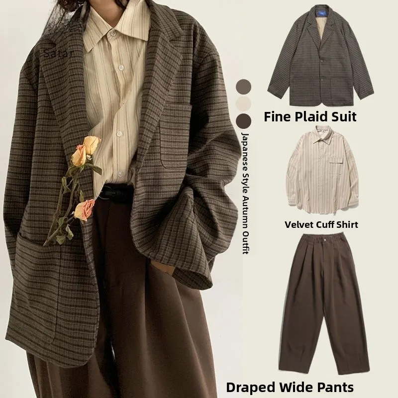 

Японский костюм в клетку на весну и осень в стиле ретро, повседневный свободный женский и мужской маленький дизайн, легкий дэт-пальто