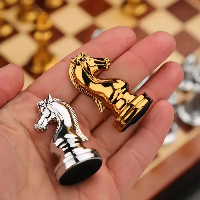 International Chess High-end Gift Box Metal Chess Pieces Wooden Chessboard Western Chess Vintage European Decorative Piece view 3