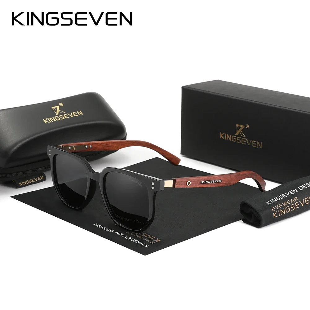 KINGSEVEN Lässige Stylische Sonnenbrille Polarisiert UV400 Augenschutzbrille Unisex Holz Luxus Großer Rahmen Modische Brillen