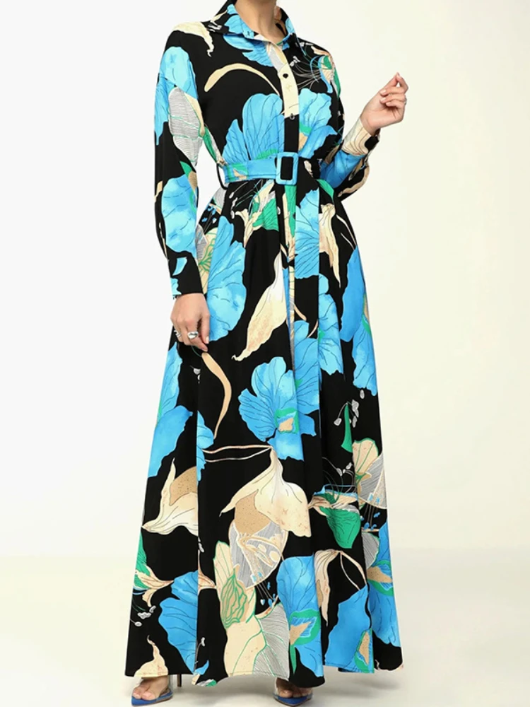 Dresses Floral Abaya Dubai Printing Robe Eid Muslim Women Dress Islam Female Kaftan Ramadan Party Abayas Gowns Maxi Jalabiya
