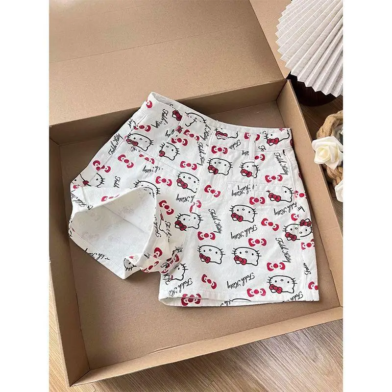 

Sanrio Джинсовые шорты Hello Kitty Широкие шорты Новый стиль Модные летние шорты для девочек Горячие девушки с высокой талией Милые возрастные шорты