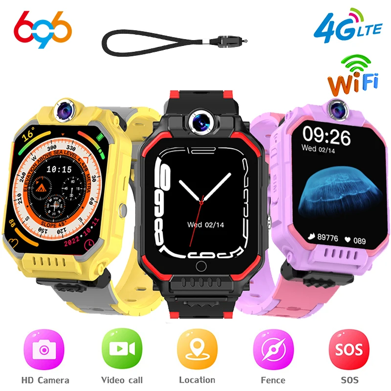 Children Smartwatch SOS Waterproof Smart Watches WIFI Positioning 4G Watch Kids Video Call Student 360 ° Rotating HD Camera