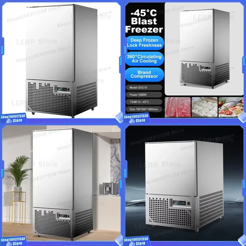 Commercial 10 Tray Quick Freezing Cabinet Stainless Steel Ultra Low Temperature -45C Large Capacity Meat Seafood Freezer