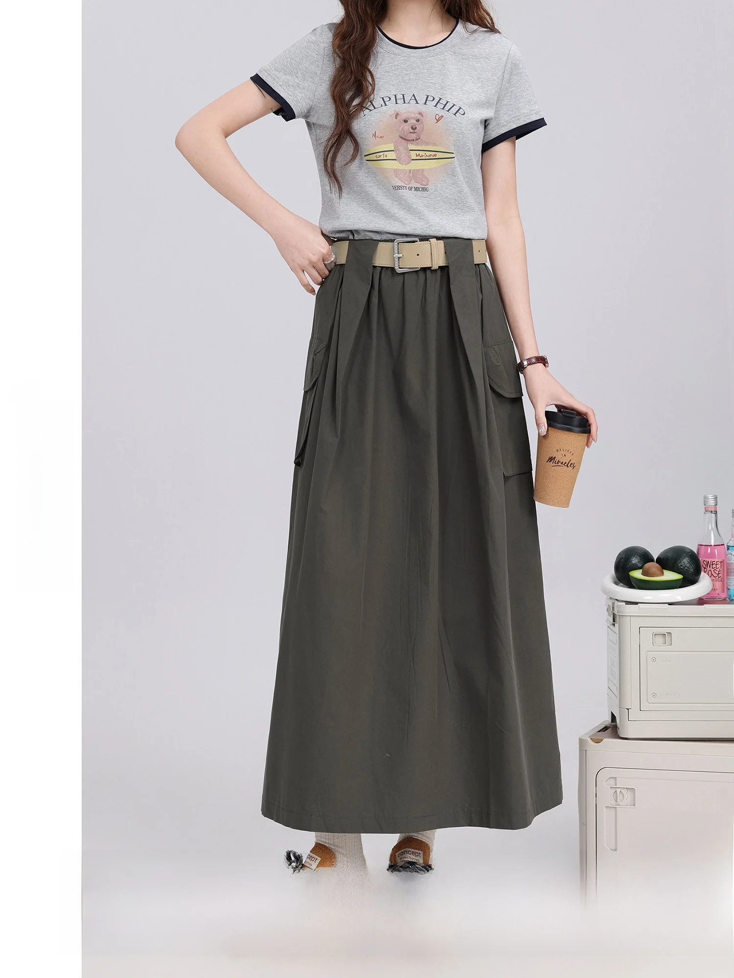 

Long Stripe Texture Slimming Workwear Vintage High Waist A-Line Skirt for Women Summer New Style Street Fashion Half-length