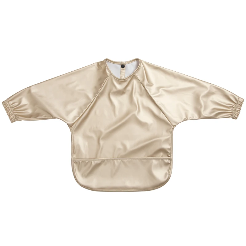 الأطفال بولي PU طويلة الأكمام المرايل الرضع طفل مقاوم للماء سموك الوليد الأكل تغذية المئزر مع جيب صبي فتاة ملابس تجشؤ سموك