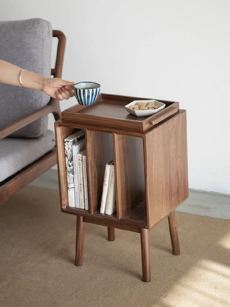 New Chinese style side table, black walnut bedside table, solid wood magazine rack for storage, coffee table side cabinet