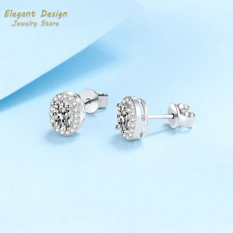 

Luxury Compact Full Diamond Oval Wrapped Earrings Platinum Pt950 Egg-shaped 1/2ct Moissanite Ear Studs for Women Wedding Jewelry