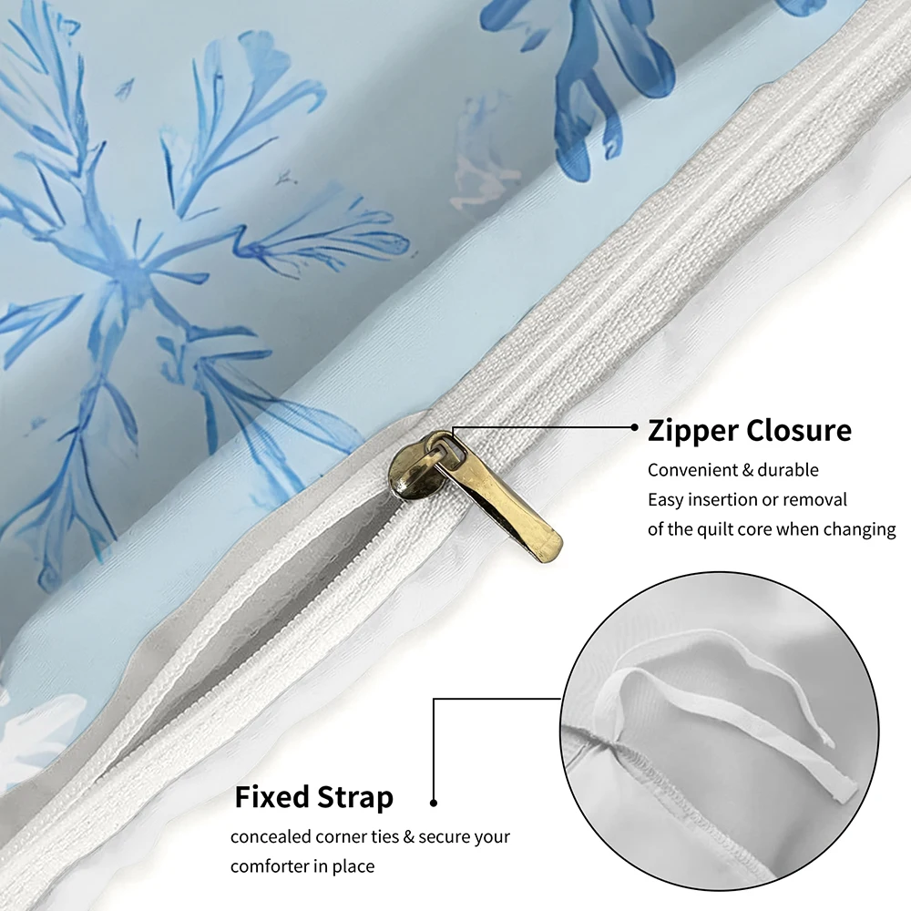 Christmas Winter Snowflake Bedding Set Light Blue Base Duvet Cover Set Bed Holiday Soft Bedding Quilt Cover with Pillowcases view 5