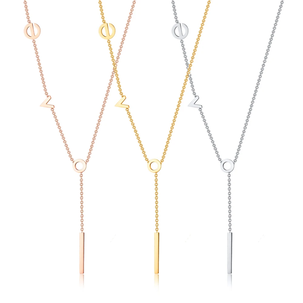 الإبداعية المألوف الحب رسالة سلسلة قلادة ثلاثة ألوان اختياري الفولاذ المقاوم للصدأ غير حساسية المرأة ارتداء المجوهرات اليومية #2
