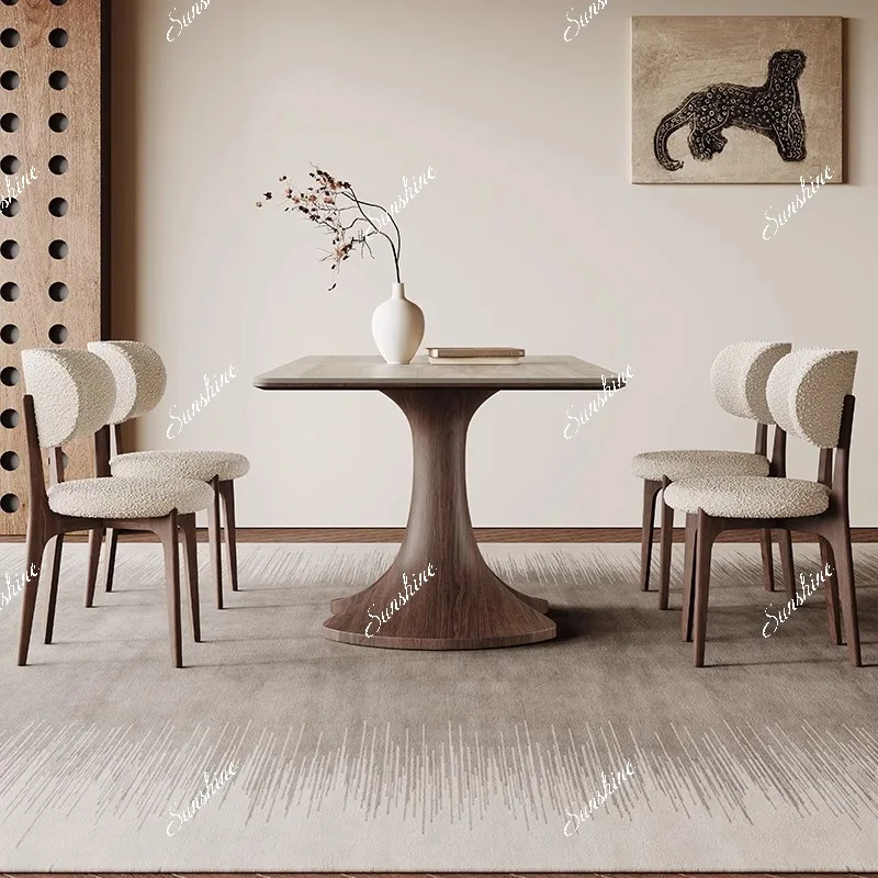 

Simple medieval walnut full base plate solid wood dining table and chair combination