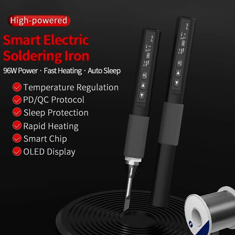 HLZS 스마트 납땜 다리미, 가정용 유지 보수 용접용, 전기 기사용 휴대용 일정 온도 용접 펜, 96W